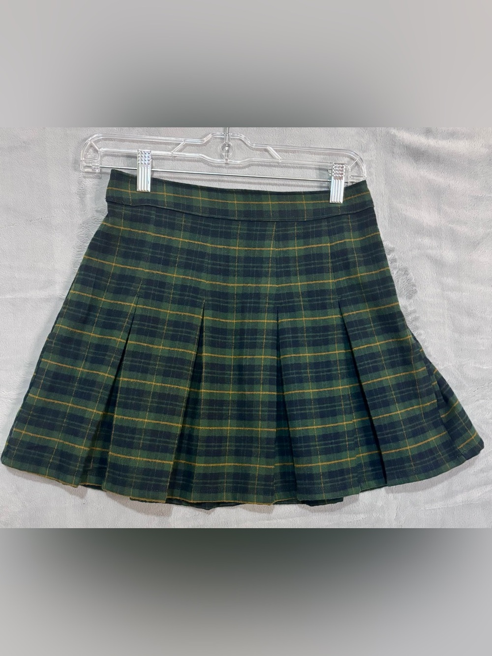 Hollister Plaid Pleated Mini Skirt Green Navy Yellow Ultra High Rise Small